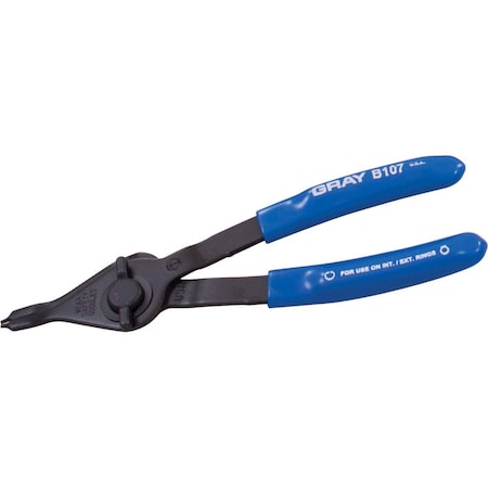 Gray Tools Snap Ring Plier, Convertible Internal/external, 6" Long, Straight .047 Fixed Tip B107